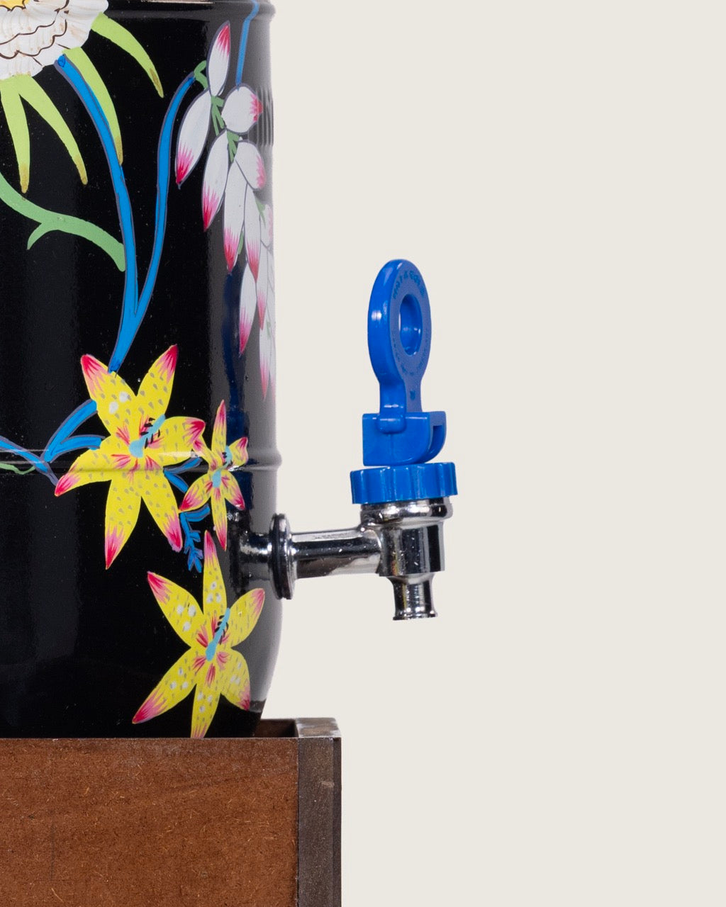 Hand-Painted Folk Floral Urn and Stool Set - 15 liters