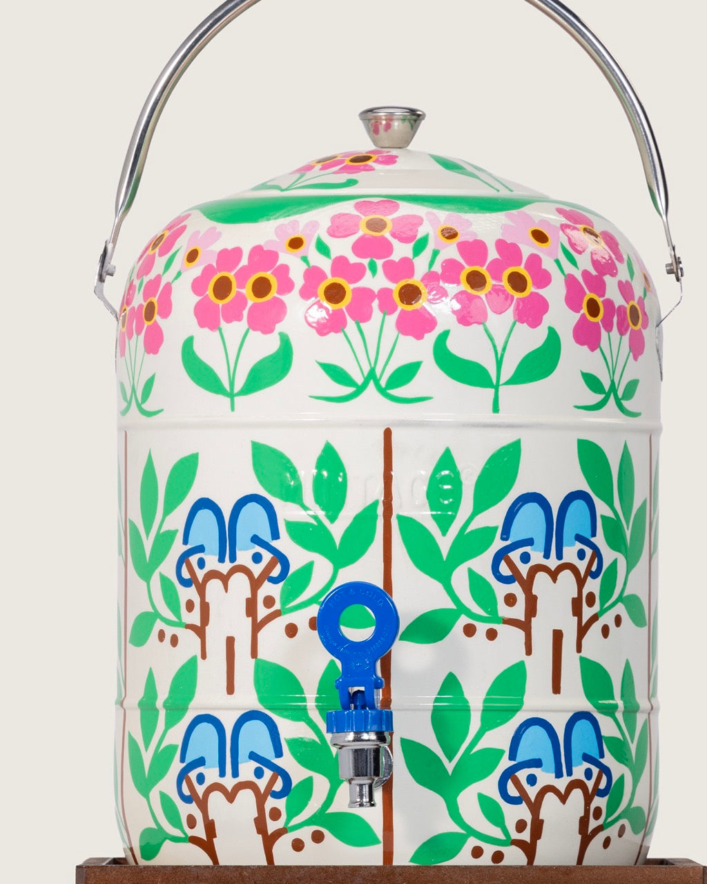 Hand-Painted Garden Urn and Stool Set - 15 liters