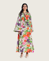 Floral Fruity Printed Maxi Kaftan with Tie Neckline