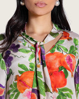 Floral Fruity Printed Maxi Kaftan with Tie Neckline