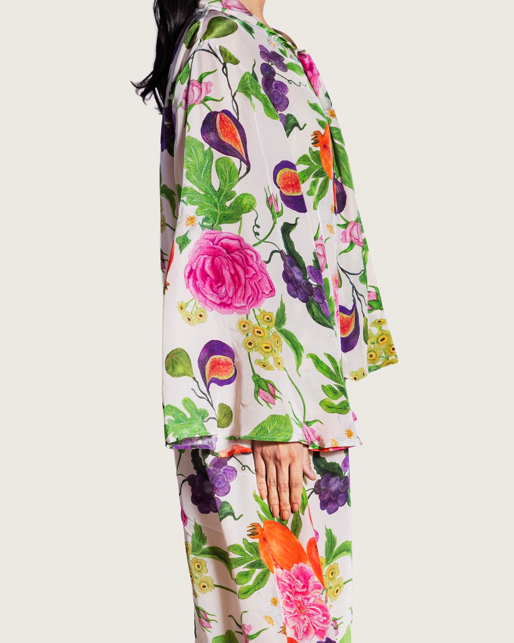 Floral Fruity Printed Maxi Kaftan with Tie Neckline