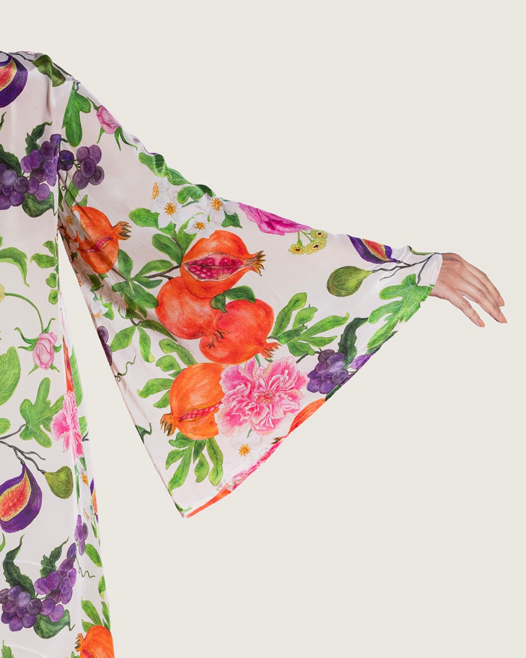 Floral Fruity Printed Maxi Kaftan with Tie Neckline