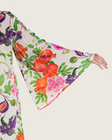 Floral Fruity Printed Maxi Kaftan with Tie Neckline
