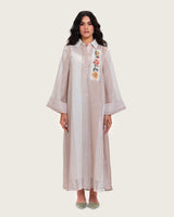 Maxi Shirt Dress with Handcrafted Floral Embroidery