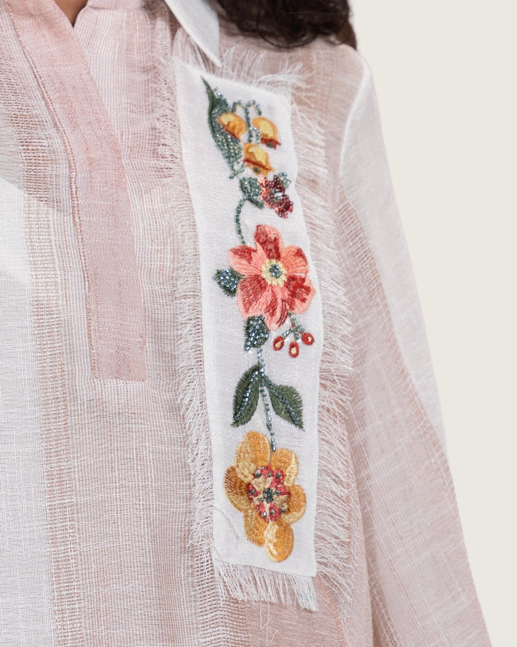 Maxi Shirt Dress with Handcrafted Floral Embroidery