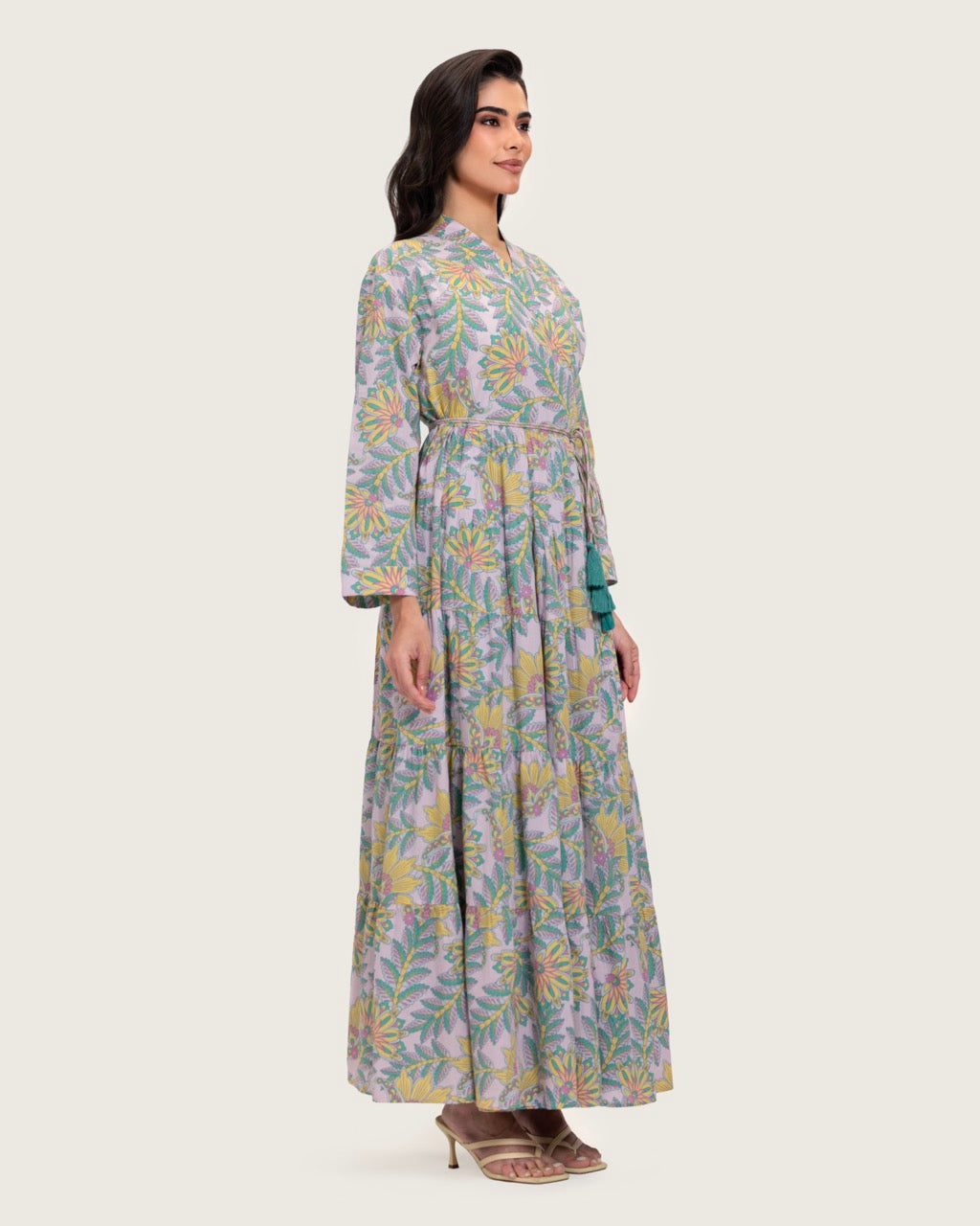 Printed Maxi Wrap dress with Tie Waist & Tassels