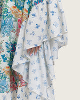 Printed Ruffle Trimmed Kaftan with Tie Neck & Tassels