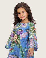 Girls Floral Blue Maxi Kaftan with Relaxed Silhouette