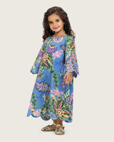 Girls Floral Blue Maxi Kaftan with Relaxed Silhouette