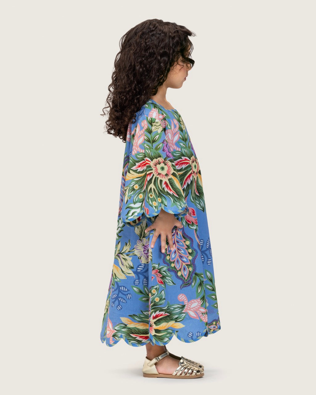 Girls Floral Blue Maxi Kaftan with Relaxed Silhouette