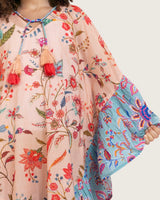 Girls Printed Kaftan with Flowy Silhouette and Sleeves -Peach