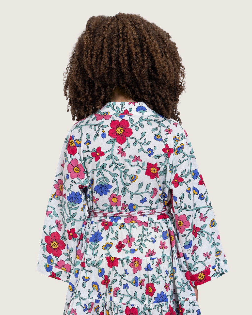 Girls Floral Tiered Wrap Dress in Cotton Fabric - White