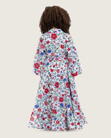 Girls Floral Tiered Wrap Dress in Cotton Fabric - White