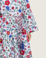 Girls Floral Tiered Wrap Dress in Cotton Fabric - White