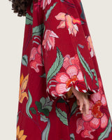 Printed Cotton Kids Dress with Relaxed Fit and Scalloped Edges - Burgundy