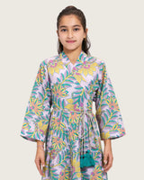 Girls Floral Cotton Wrap Dress with Soft Tiers - Teal