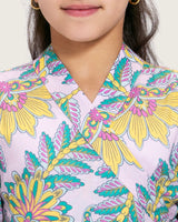 Girls Floral Cotton Wrap Dress with Soft Tiers - Teal