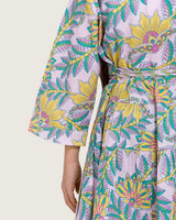 Girls Floral Cotton Wrap Dress with Soft Tiers - Teal