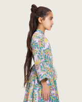 Girls Floral Cotton Wrap Dress with Soft Tiers - Teal
