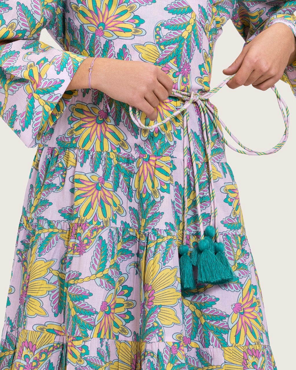 Girls Floral Cotton Wrap Dress with Soft Tiers - Teal