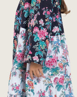 Girls Floral Cotton Dress with Tie Neck and Tassels