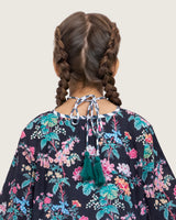Girls Floral Cotton Dress with Tie Neck and Tassels