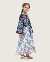Girls Floral Cotton Dress with Tie Neck and Tassels