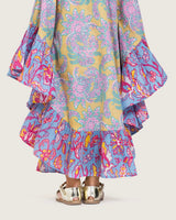 Girls Printed Kaftan with Flowy Silhouette and Sleeves -Pink