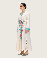 Soft Melon Linen Kaftan with Hand Embellishments and Scalloped Edges