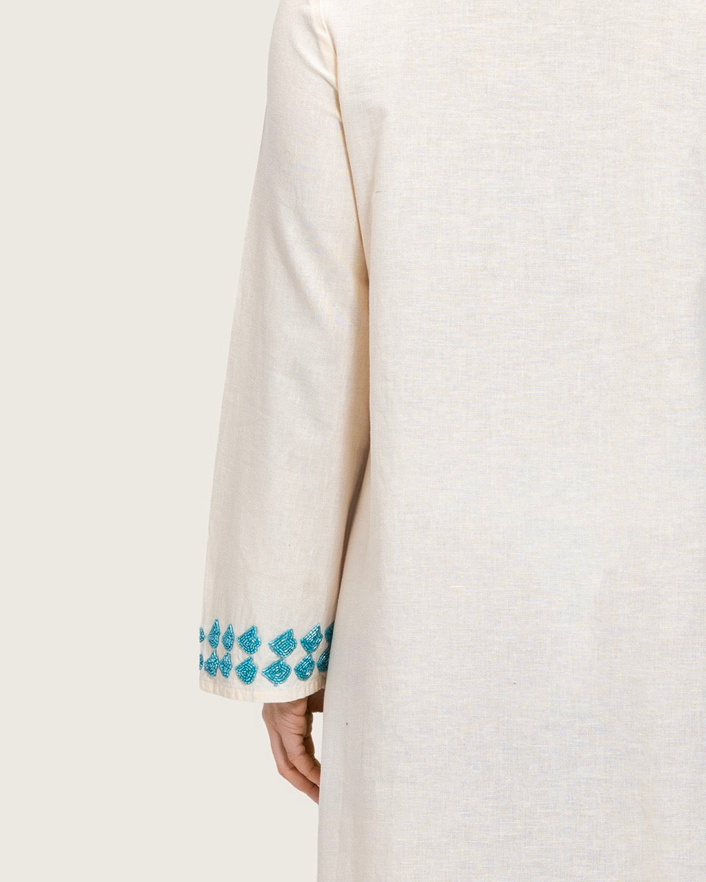 Soft Melon Linen Kaftan with Hand Embellishments and Scalloped Edges