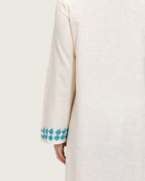 Soft Melon Linen Kaftan with Hand Embellishments and Scalloped Edges