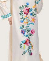 Soft Melon Linen Kaftan with Hand Embellishments and Scalloped Edges