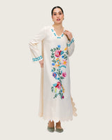 Soft Melon Linen Kaftan with Hand Embellishments and Scalloped Edges
