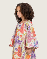 Printed Cotton Kids Dress with Relaxed Fit and Scalloped Edges - Peach