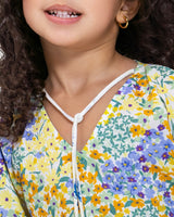 Girls Printed Kaftan with Flowy Silhouette and Sleeves - Pastels