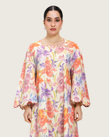 Peach Floral Maxi Dress with Square Neckline