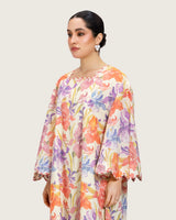 Peach Floral Maxi Dress with Square Neckline