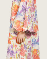Peach Floral Maxi Dress with Square Neckline