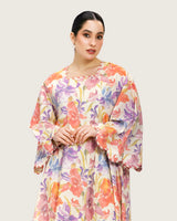 Peach Floral Maxi Dress with Square Neckline