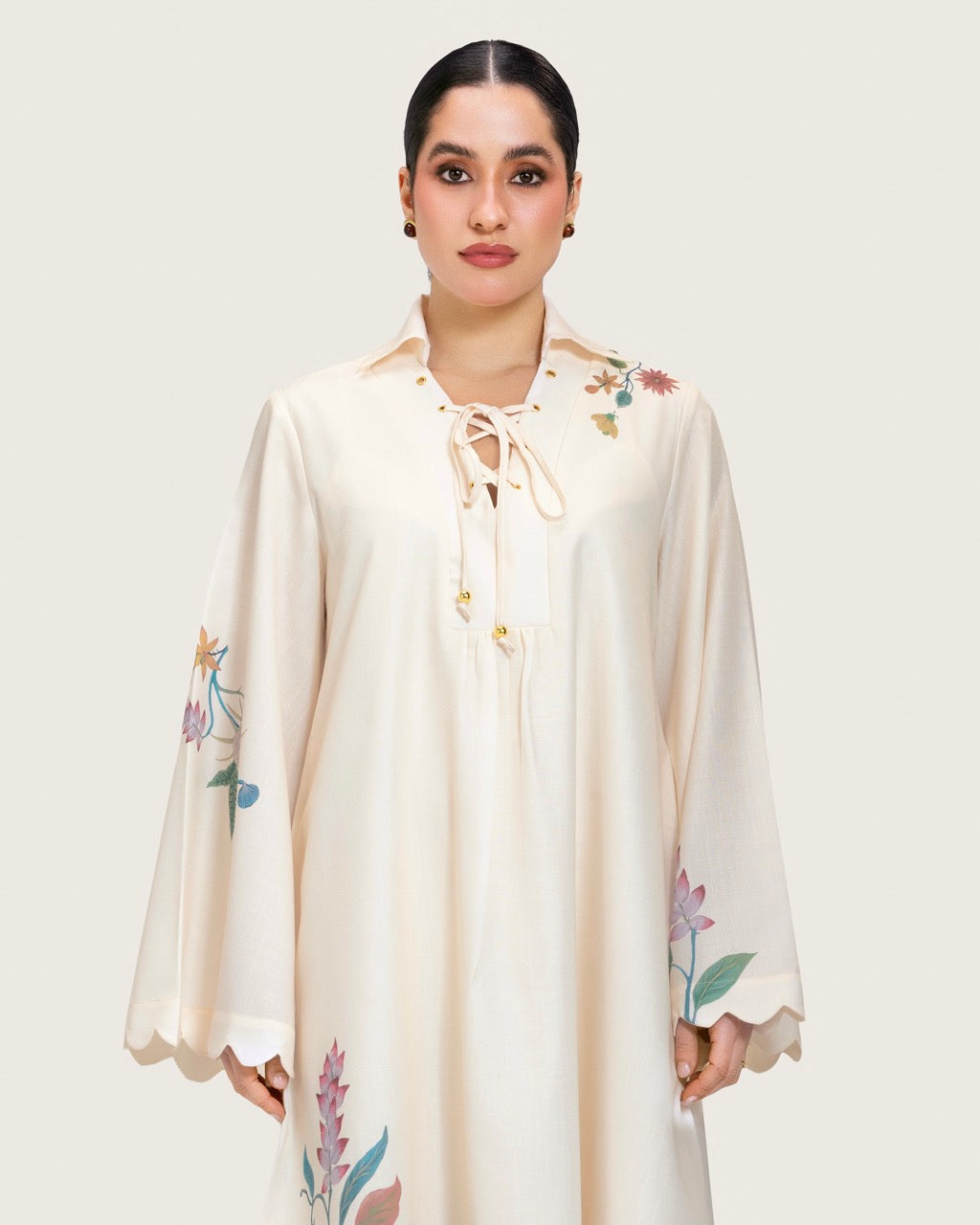 Loose A-Line Linen Dress with Floral Print