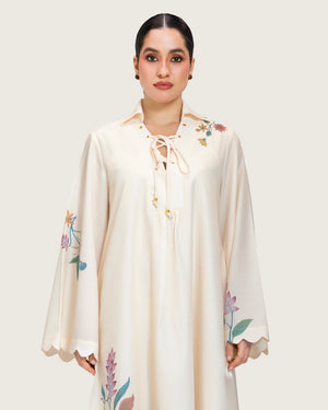 Loose A-Line Linen Dress with Floral Print