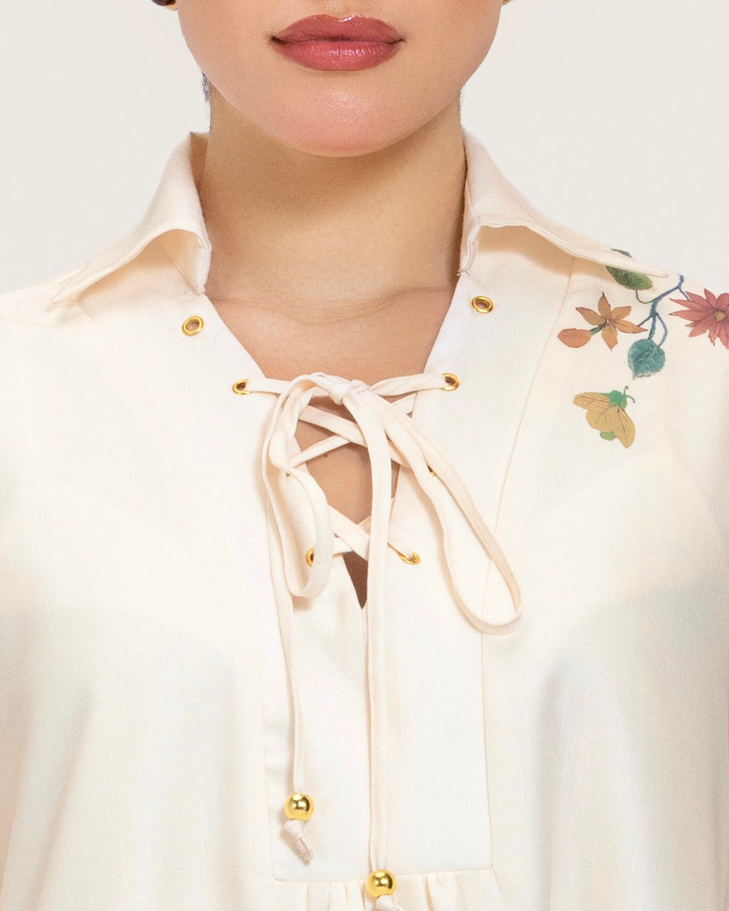 Loose A-Line Linen Dress with Floral Print