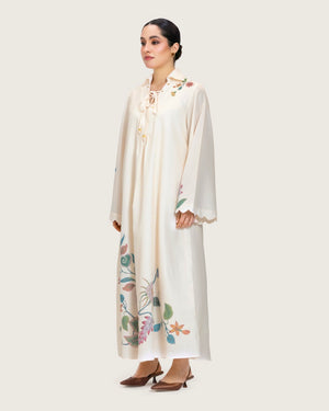 Loose A-Line Linen Dress with Floral Print