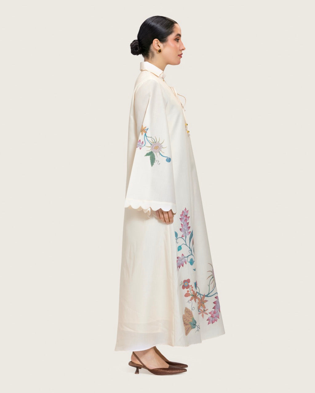 Loose A-Line Linen Dress with Floral Print