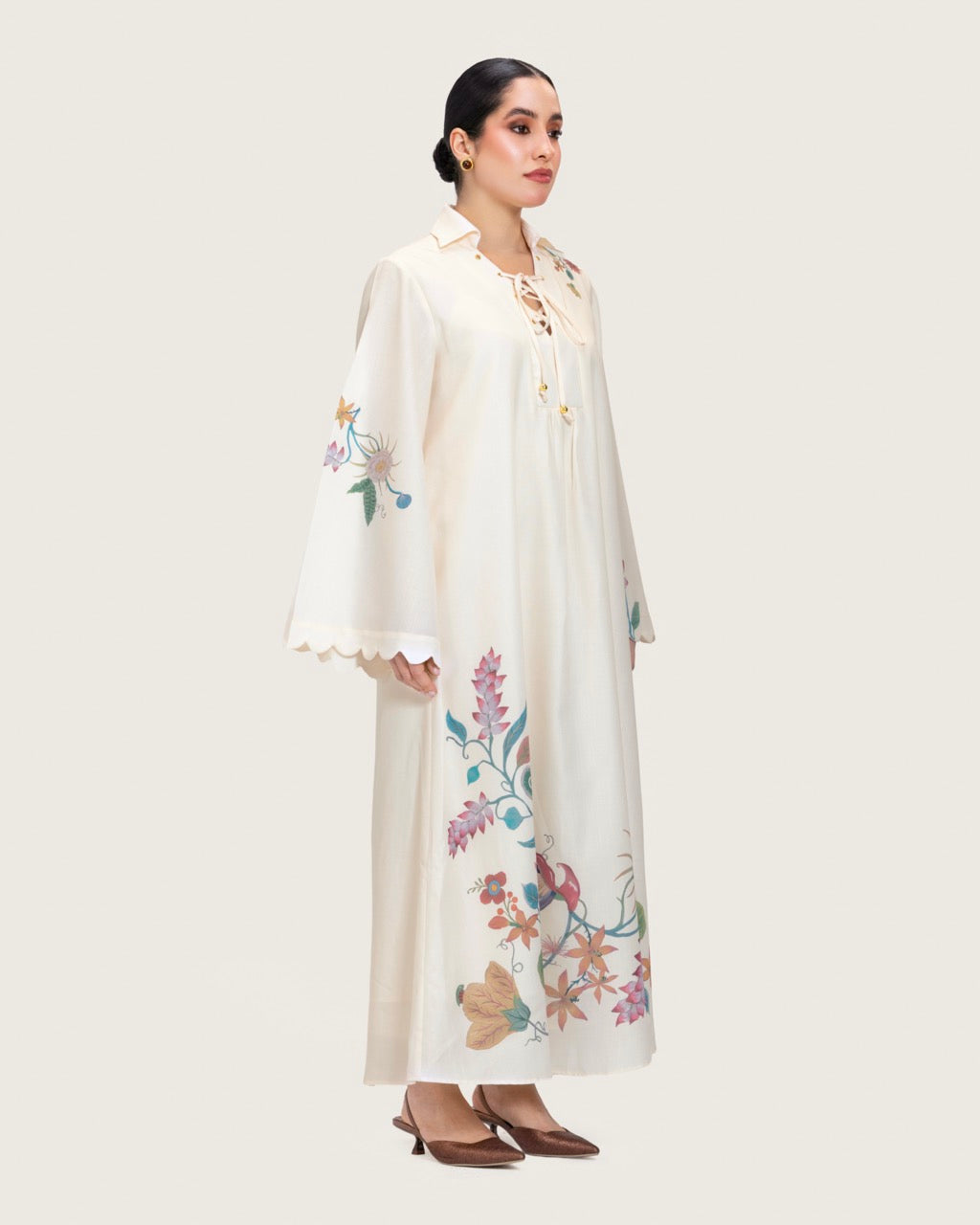 Loose A-Line Linen Dress with Floral Print