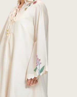 Loose A-Line Linen Dress with Floral Print