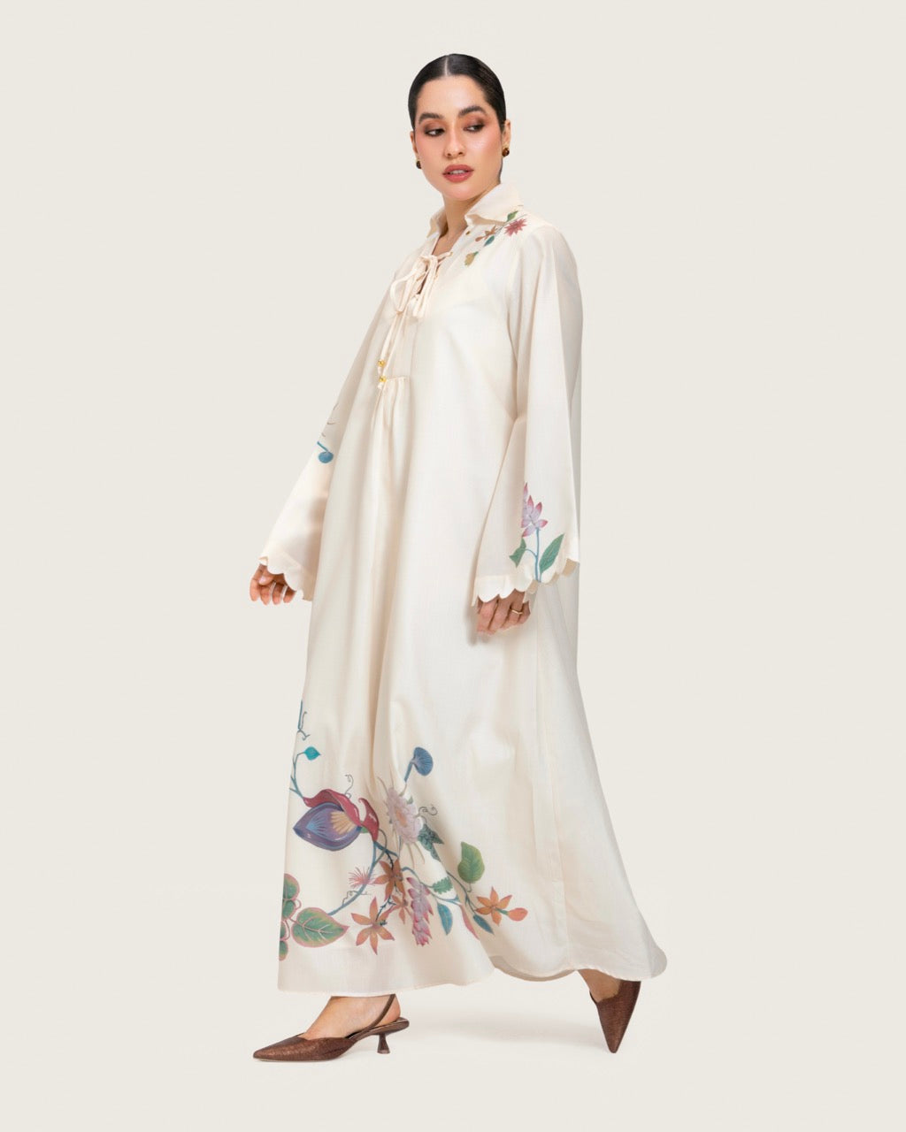 Loose A-Line Linen Dress with Floral Print