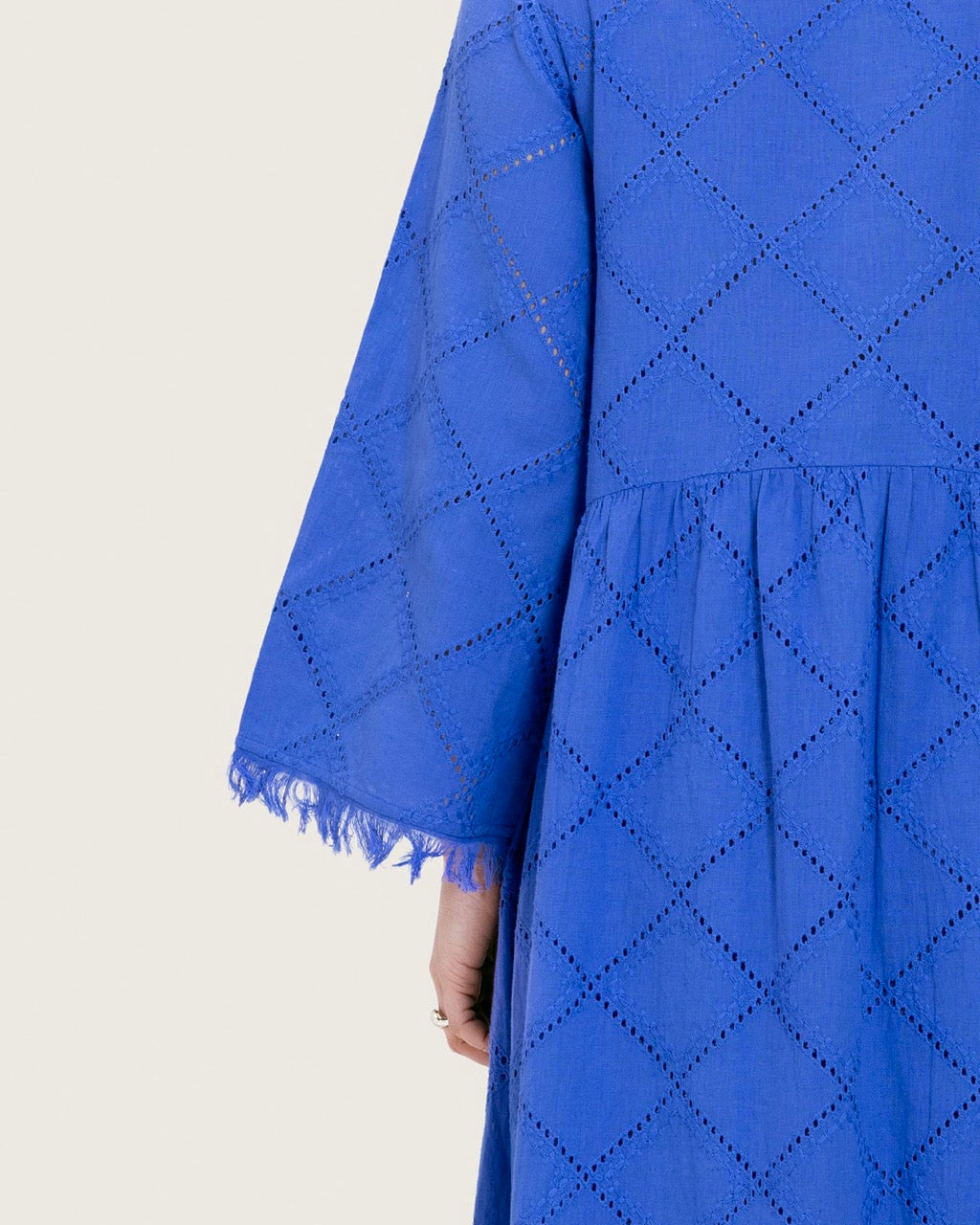 Eyelet Cotton A-Line Dress with Handmade Beaded & Sequin Details