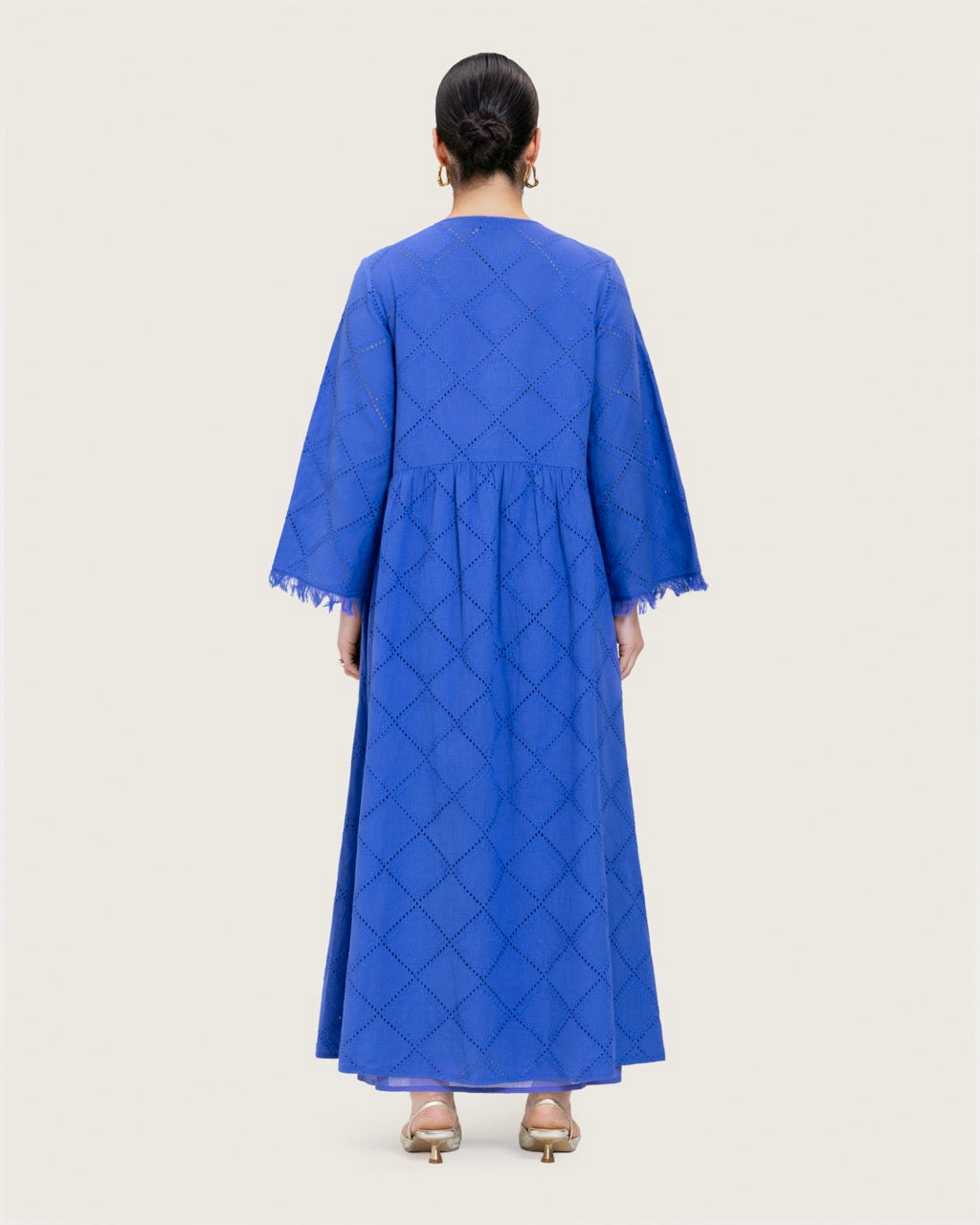 Eyelet Cotton A-Line Dress with Handmade Beaded & Sequin Details