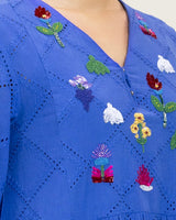 Eyelet Cotton A-Line Dress with Handmade Beaded & Sequin Details